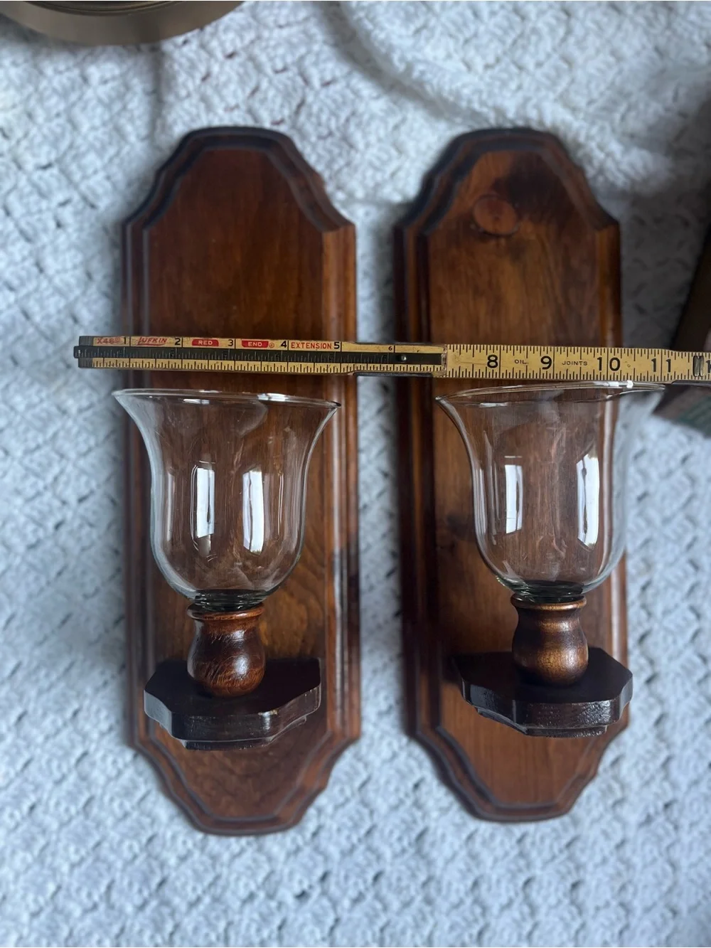 Wooden Wall Sconces with Clear Glass Shades - Brown